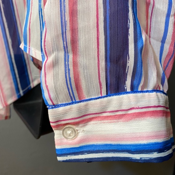 KUT From The Cloth Semi Sheer Jasmine Watercolor Striped Semi Sheer Blouse - Picture 6 of 16